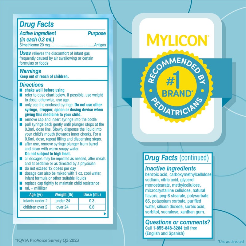 MYLICON Infants Gas Relief Drops for Infants and Babies, Dye Free Formula, 1 Fluid Ounce - Image 5